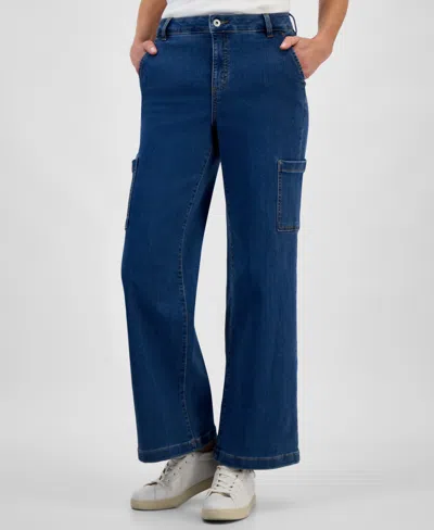 Style & Co Women's High-rise Wide-leg Cargo Jeans, Exclusively At Macy's In Medium Bell