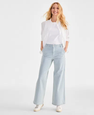 Style & Co Petite High-rise Wide-leg Jeans, Created For Macy's In Light Stripe