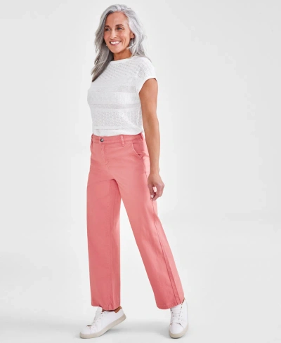 Style & Co Women's High-rise Wide-leg Twill Pants, Created For Macy's In Sea Coral