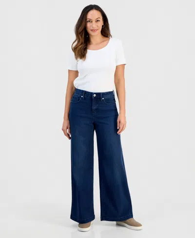 Style & Co Petite High-rise Wide-leg Tummy-control Jeans, Macy's Exclusive In Blue