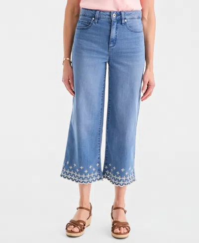 Style & Co Petite High-rise Embroidered Scallop Cropped Jeans, Macy's Exclusive In Blue