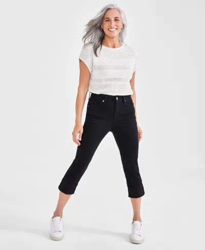 Style & Co Petite High-rise High-cuff Capri Jeans, Created For Macy's In Black