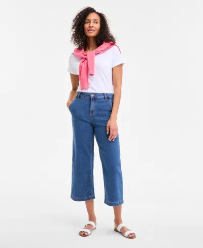Style & Co Petite High-rise Wide-leg Cropped Jeans, Exclusively At Macy's In Blue