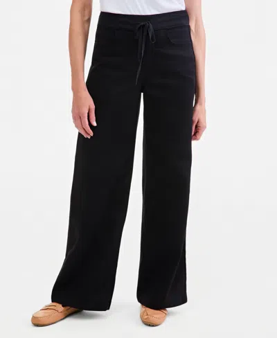 Style & Co Petite High-rise Wide-leg Knit Jeans In Black