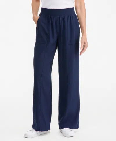 Style & Co Petite High-rise Wide-leg Pull-on Pants, Macy's Exclusive In Blue