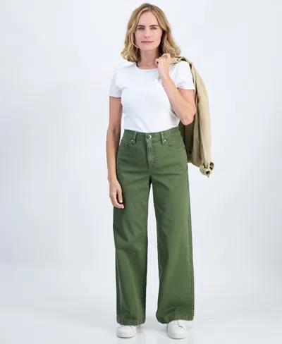 Style & Co Petite High-waist Wide-leg Twill Pants, Macy's Exclusive In Green