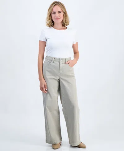 Style & Co Petite High-waist Wide-leg Twill Pants, Macy's Exclusive In Gray