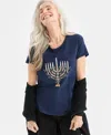 Style & Co Petite Menorah Printed Scoop Neck Top, Macy's Exclusive In Blue
