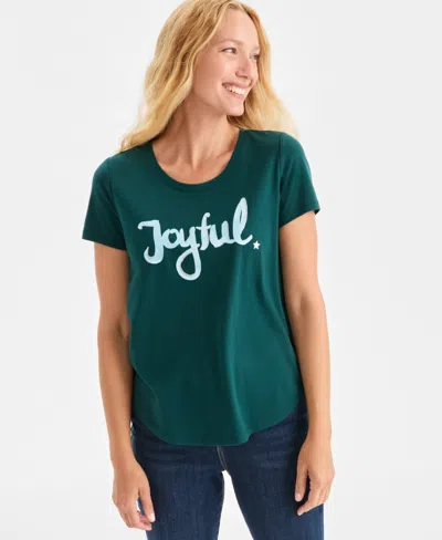 Style & Co Petite Holiday Tree Printed Scoop Neck Top, Macy's Exclusive In Green