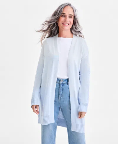 Style & Co Petite Honeycomb-knit Open-front Long Cardigan, Macy's Exclusive In Blue