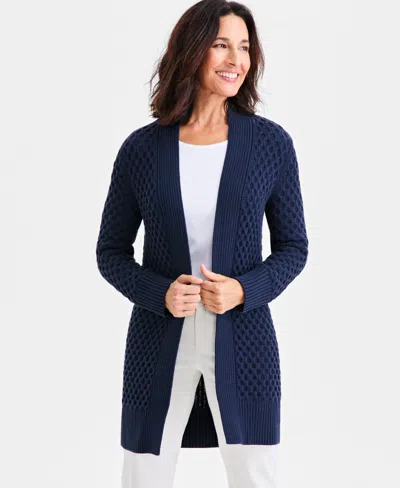 Style & Co Petite Honeycomb-knit Open-front Long Cardigan, Macy's Exclusive In Blue