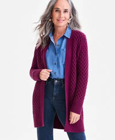 Style & Co Petite Honeycomb-knit Open-front Long Cardigan, Macy's Exclusive In Burgundy