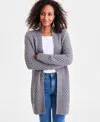 Style & Co Petite Honeycomb-knit Open-front Long Cardigan, Macy's Exclusive In Gray