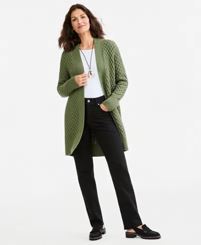 Style & Co Petite Honeycomb-knit Open-front Long Cardigan, Macy's Exclusive In Green