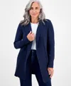 Style & Co Petite Hooded Open-front Long Cardigan, Macy's Exclusive In Blue