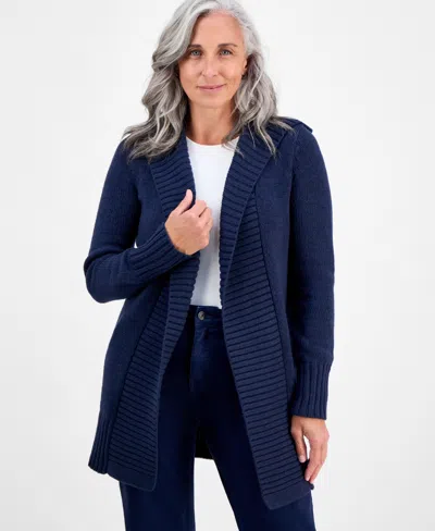 Style & Co Petite Hooded Open-front Long Cardigan, Macy's Exclusive In Blue