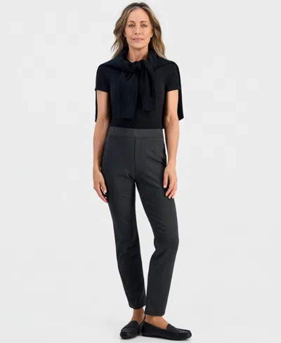 Style & Co Petite Houndstooth-print High-rise Pull-on Pants, Macy's Exclusive In Gray