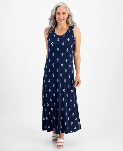 Style & Co Petite Ikat Icon Knit Maxi Dress, Created For Macy's In Ikat Blue