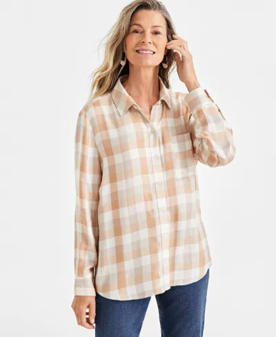 Style & Co Petite Julia Metallic Plaid Button-front Perfect Shirt, Created For Macy's In Plaid Neutral