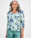 Style & Co Petite Jungle-floral 3/4-sleeve Top, Exclusively At Macy's In Multi