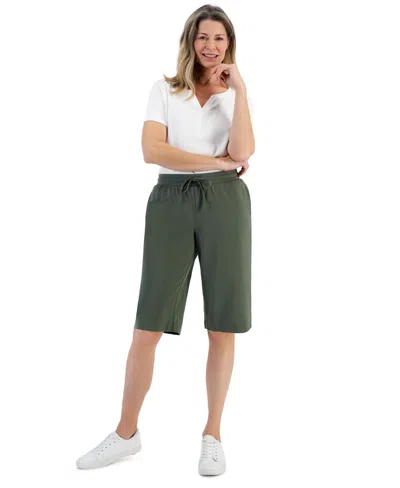 Style & Co Women's Mid Rise Sweatpant Bermuda Shorts, Created For Macy's In Oliva