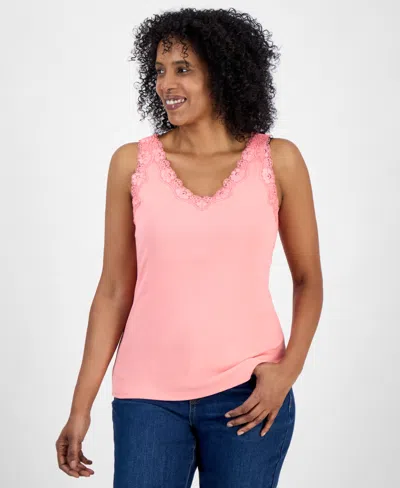 Style & Co Petite Lace Knit Cotton Tank Top, Created For Macy's
