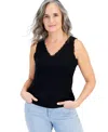 Style & Co Petite Lace Knit Cotton Tank Top, Created For Macy's In Deep Black
