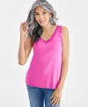 STYLE & CO PETITE LACE KNIT COTTON TANK TOP, CREATED FOR MACY'S