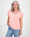 Style & Co Petite Lace-trim Cap-sleeve Top, Exclusively At Macy's In Pink