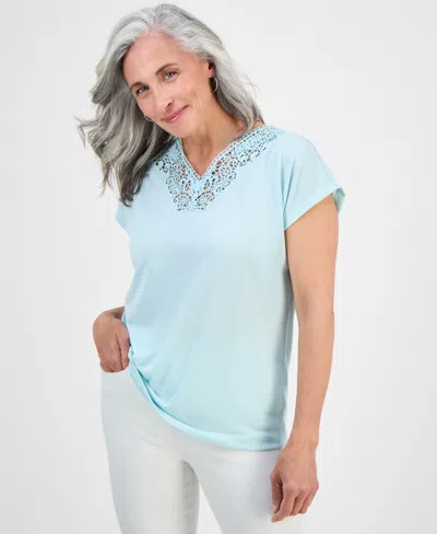 Style & Co Petite Lace-trim Cap-sleeve Top, Exclusively At Macy's In Green
