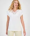 Style & Co Petite Lace-trim Cap-sleeve Top, Exclusively At Macy's In White