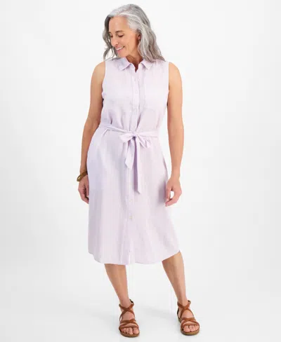 Style & Co Petite Linen Sleeveless Shirt Dress, Created For Macy's In Lavender Fog