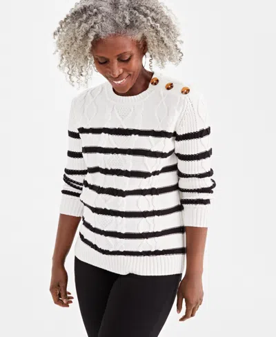 Style & Co Petite Long-sleeve Cable Knit Sweater, Macy's Exclusive In White