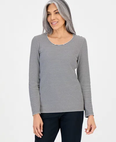 Style & Co Petite Long-sleeve Round Neck Knit Top, Macy's Exclusive In Gray