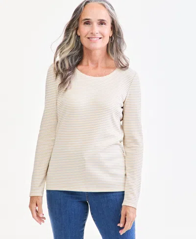 Style & Co Petite Long-sleeve Round Neck Knit Top, Macy's Exclusive In White