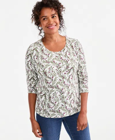 Style & Co Petite Long-sleeve Scoop Neck Cotton-blend T-shirt, Macy's Exclusive In White