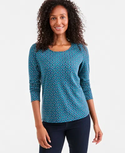 Style & Co Petite Long-sleeve Scoop-neck T-shirt, Macy's Exclusive In Blue