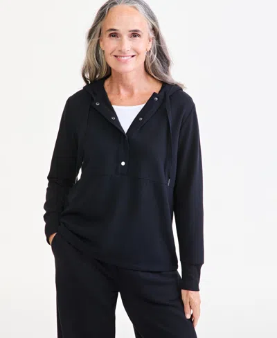 Style & Co Petite Long-sleeve Snap Hoodie, Macy's Exclusive In Black