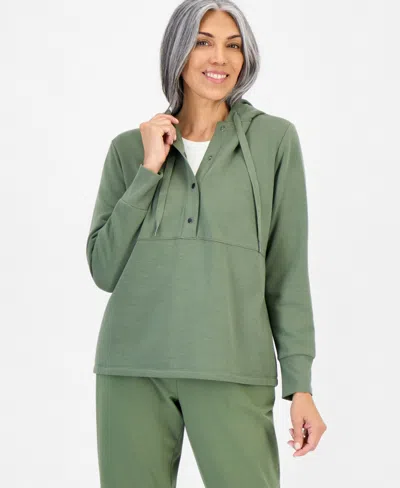 Style & Co Petite Long-sleeve Snap Hoodie, Macy's Exclusive In Green