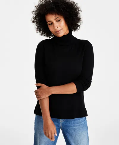 Style & Co Petite Long-sleeve Turtleneck Sweater, Created For Macy's In Deep Black