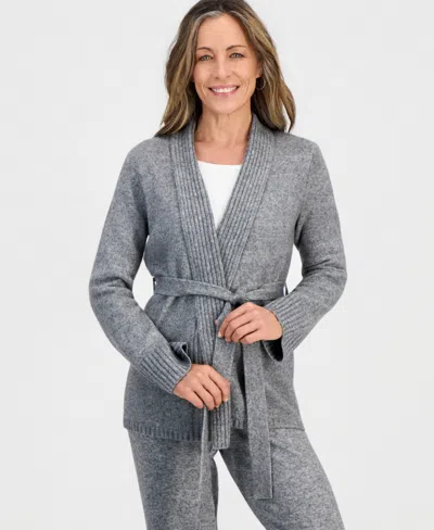 Style & Co Petite Long-sleeve Wrap V-neck Cardigan, Macy's Exclusive In Stormy Grey