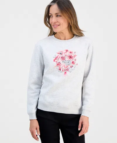 Style & Co Petite Love Flowers Graphic Fleece Sweatshirt, Macy's Exclusive In Gray