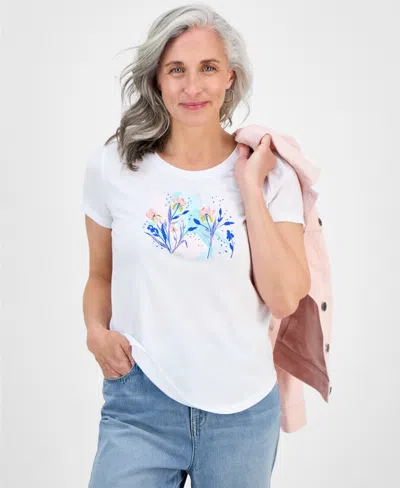 Style & Co Petite Love Usa Graphic Perfect Crewneck T-shirt, Exclusively At Macy's In White