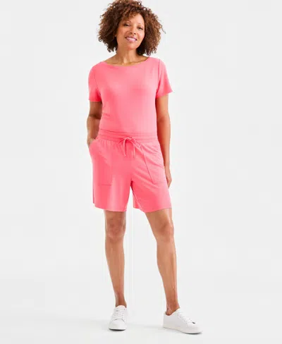 Style & Co Petite Lux French Terry Knit Pull-on Shorts, Macy's Exclusive In Pink
