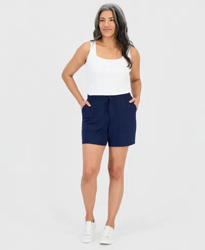 Style & Co Petite Lux French Terry Knit Pull-on Shorts, Macy's Exclusive In Blue