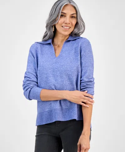 Style & Co Petite Lux Johnny-collar Sweater, Macy's Exclusive In Blue