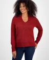 Style & Co Petite Lux Johnny-collar Sweater, Macy's Exclusive In Burgundy