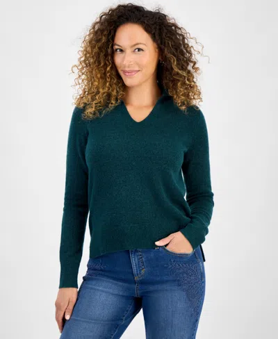 Style & Co Petite Lux Johnny-collar Sweater, Macy's Exclusive In Green