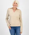 Style & Co Petite Lux Johnny-collar Sweater, Macy's Exclusive In Neutral