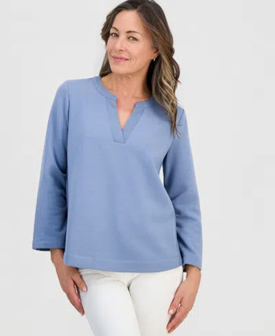Style & Co Petite Lux Soft Bracelet-sleeve Fleece Top, Macy's Exclusive In Blue
